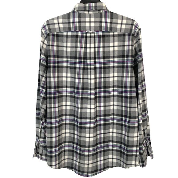 Lands End Mens Flannel Shirt Black White Plaid Size Large Button Down Casual Emo - Picture 5 of 11